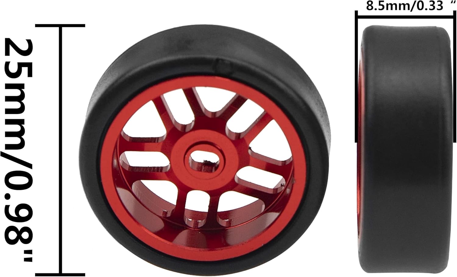 ShareGoo – Llantas de aleación y neumáticos de plástico compatibles con 128 Wltoys K969 K989 P929 Drift Kyosho Mini-Z Mini-Q Mini-D RC Drift Car