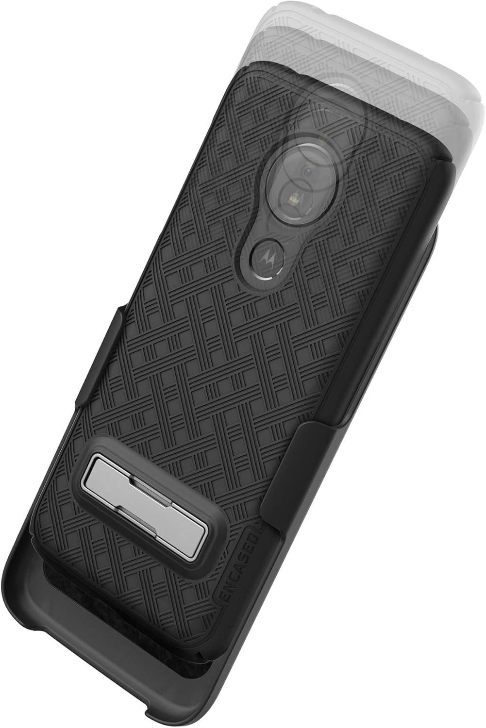 ENCASED Moto G7 Power Belt Case con Kickstand (2019 Slimline) Cubierta ultra fina con clip de funda – Negro