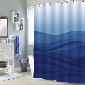MitoVilla Juego de cortina de ducha azul marino, cortina de ducha abstracta del océano, cortina de ducha estándar a rayas azul real para decoración MitoVilla Juego de cortina de ducha azul marino, cortina de ducha abstracta del océano, cortina de ducha estándar a rayas azul real para decoración