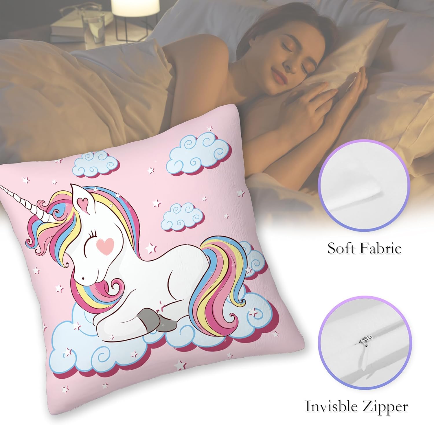 SKYDAWNY Juego de 2 fundas de almohada de unicornio de 18 x 18 pulgadas, diseño de estrellas y nubes de arcoíris, fundas de almohada decorativas,