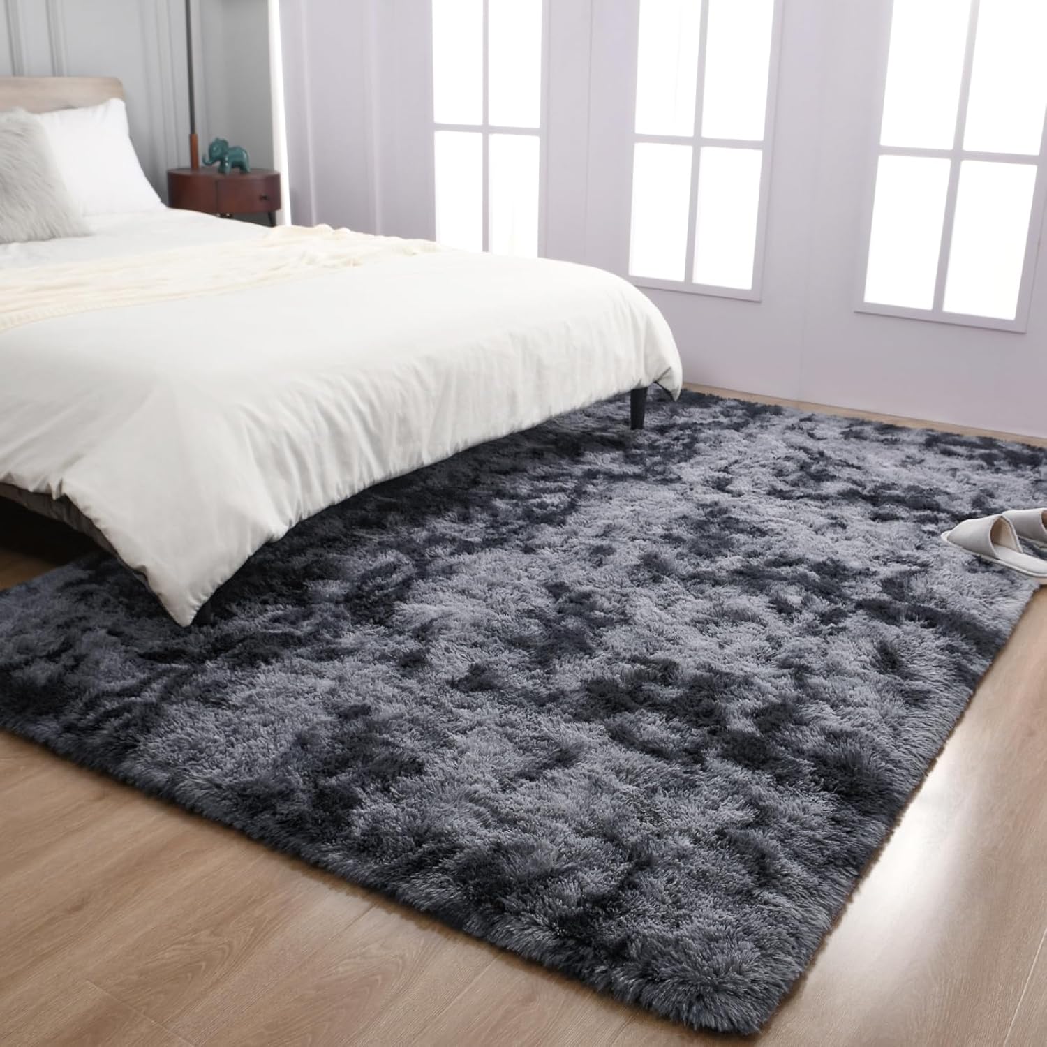 TWINNIS Alfombras grandes de 5 x 8 pulgadas para sala de estar, dormitorio, teñido anudado gris oscuro, alfombras de felpa súper suaves para