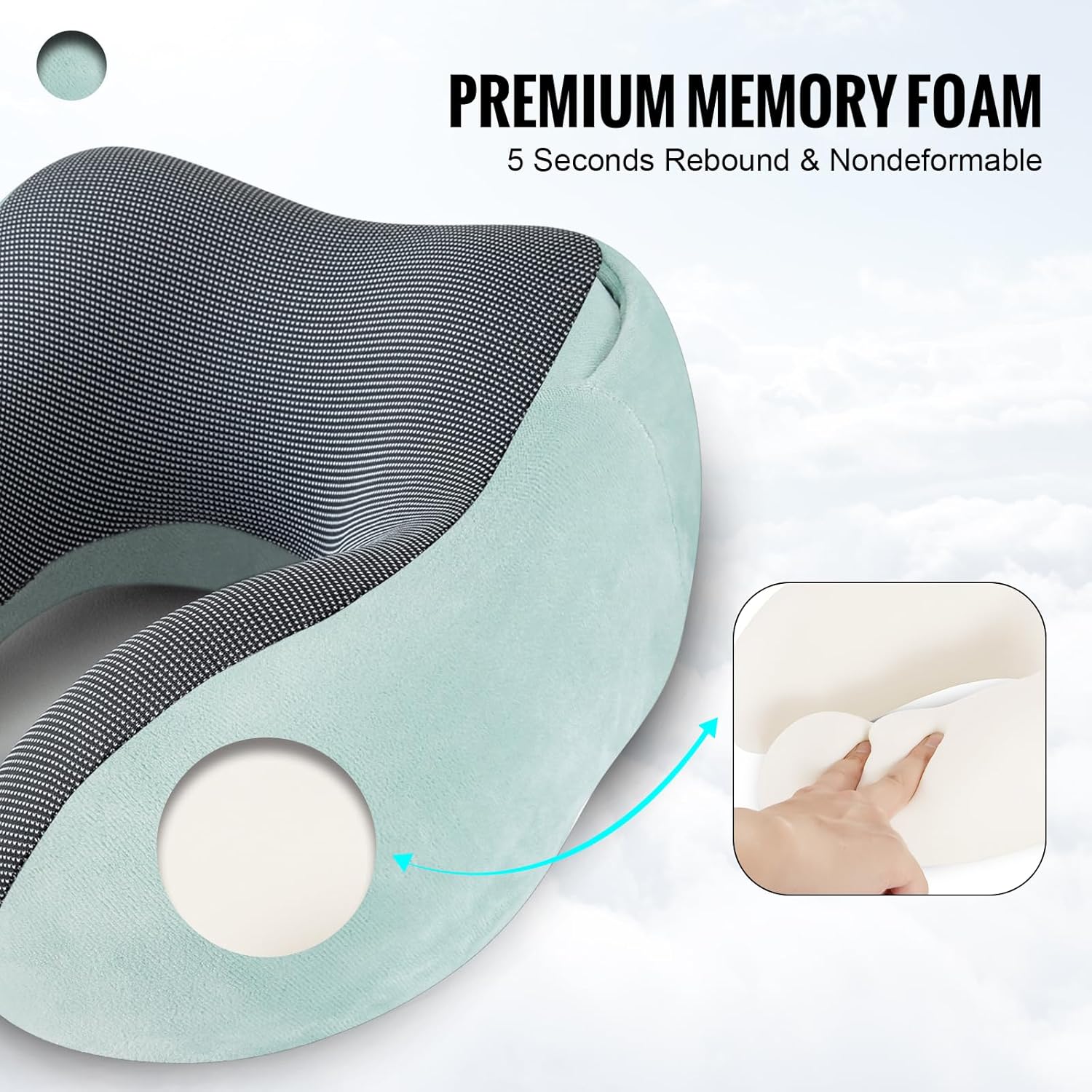 Almohada de viaje, almohada cervical para viajes con capucha para avión, almohada de terciopelo de espuma viscoelástica para el cuello para adultos
