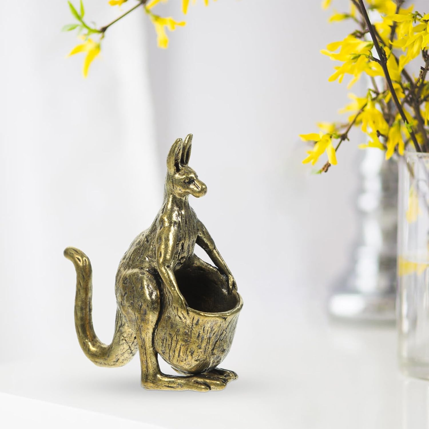 VOSAREA Decoración de mesa de comedor, figura de canguro de latón, animales, adornos de decoración de latón para decoración de mesa de té, adornos