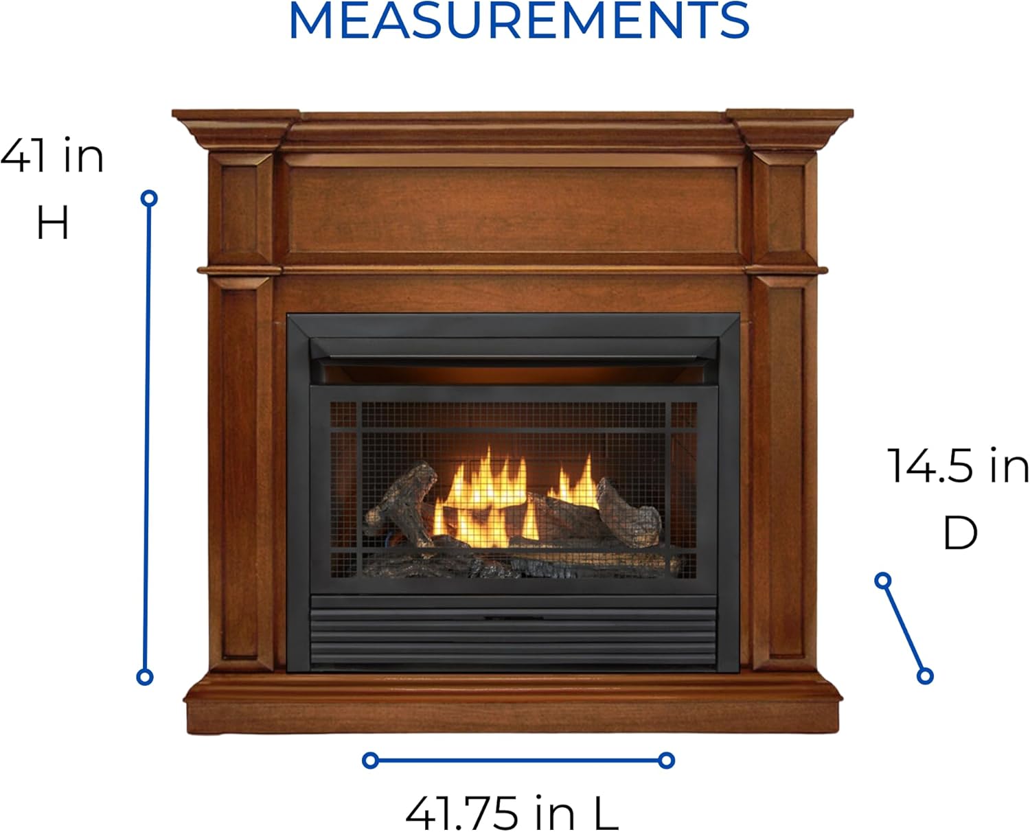 Duluth Forge Sistema de chimenea de gas sin ventilación de combustible dual con manto, control de termostato, 5 troncos de fuego, uso con gas