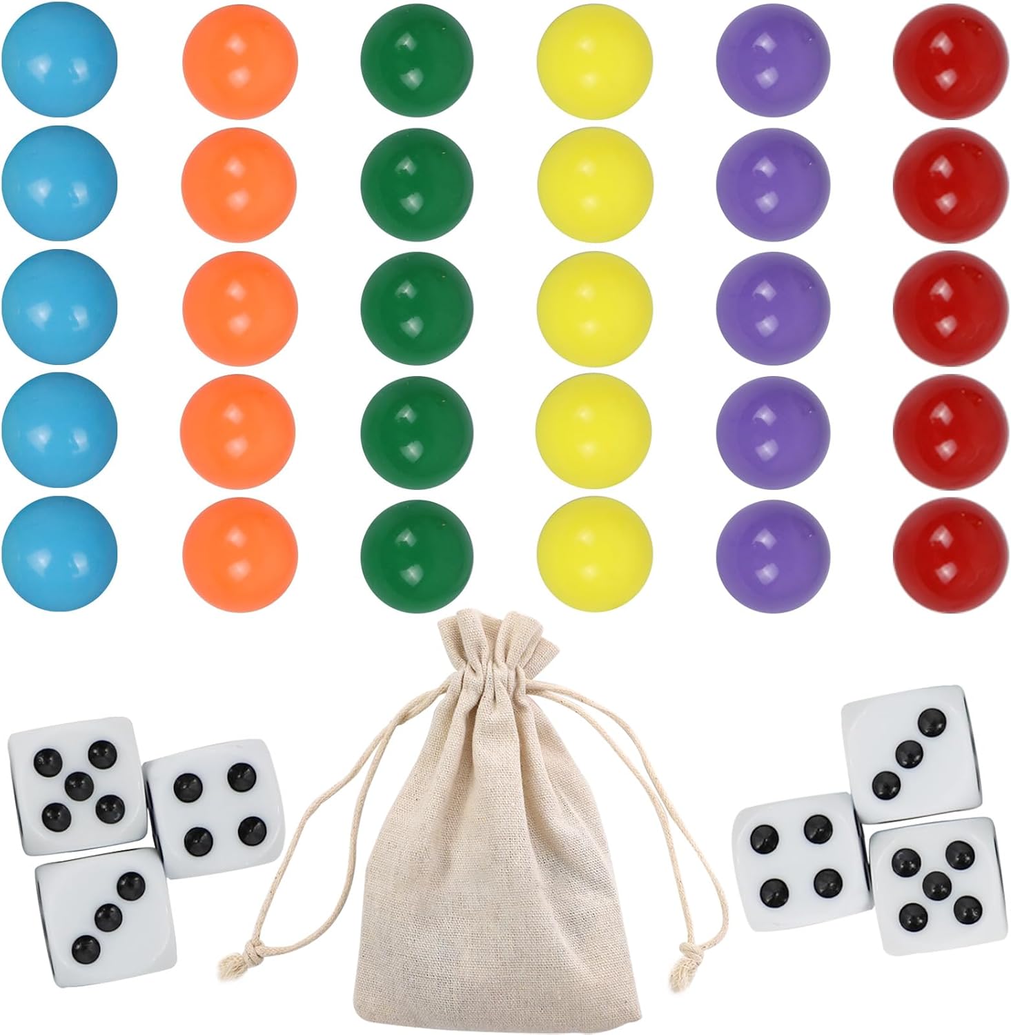 Qryovsa 30 canicas de repuesto de 0.551 in, 5 de cada uno de los 6 colores para agravar Wahoo Dirty Marbles, juego de mesa de mármol colorido, 6