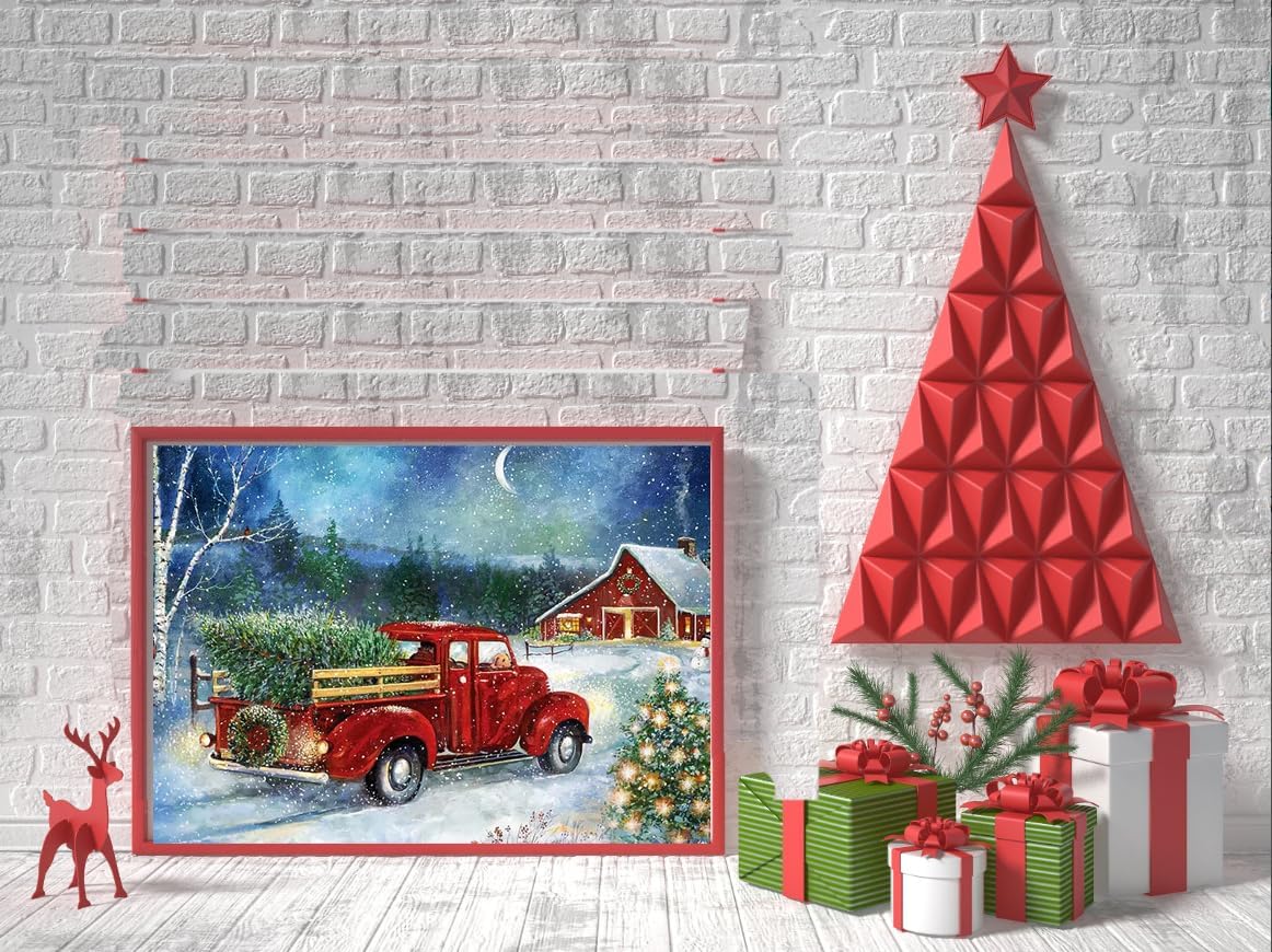 Apomelo Kit de pintura artística de diamantes para árbol de Navidad, camión vintage, arte con diamantes, kit de imagen de diamante para adultos,