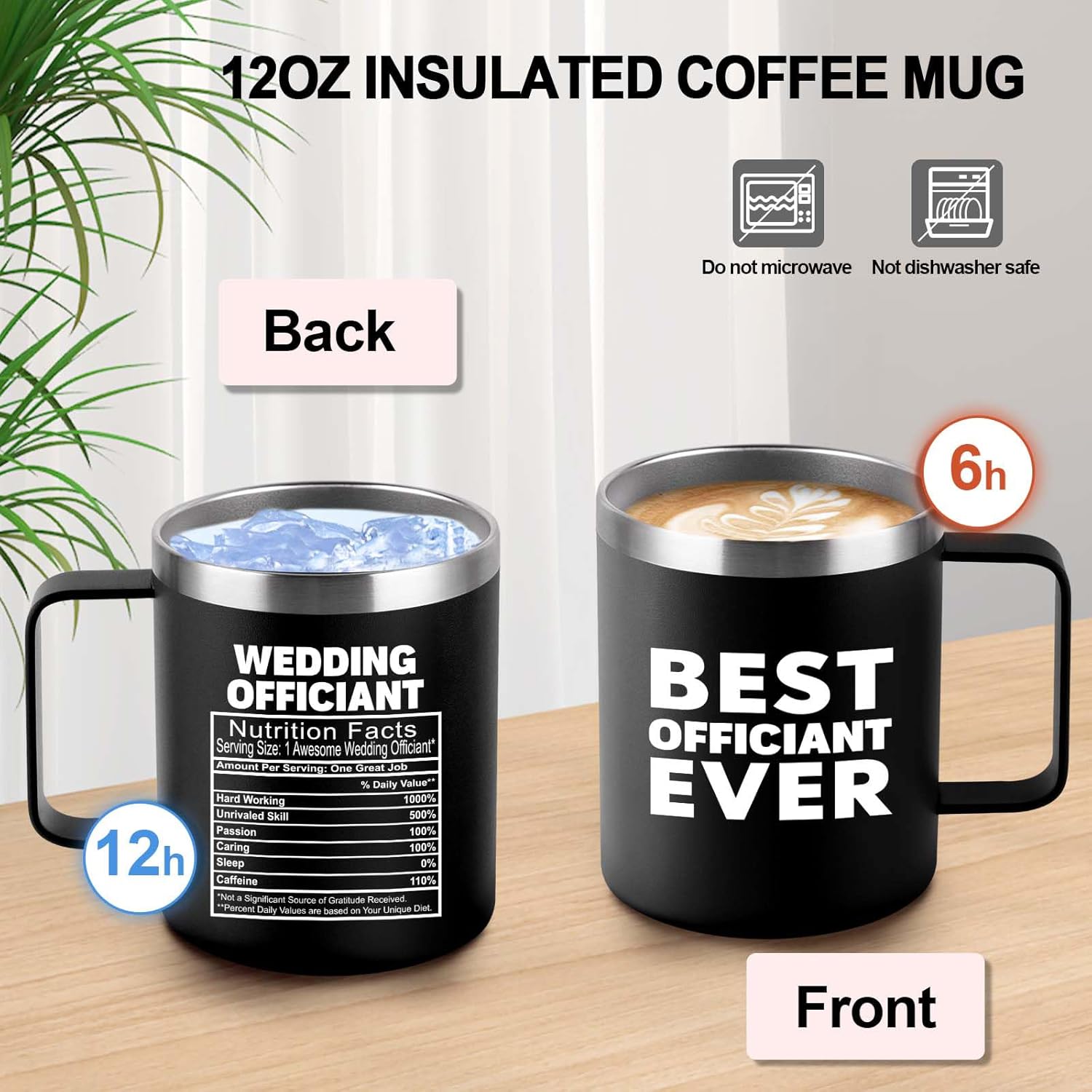 Mejor oficial de bodas de novios  Taza de café aislada de regalo oficial de boda de aniversario  12 onzas con asa y tapa, acero inoxidable 304 tazas