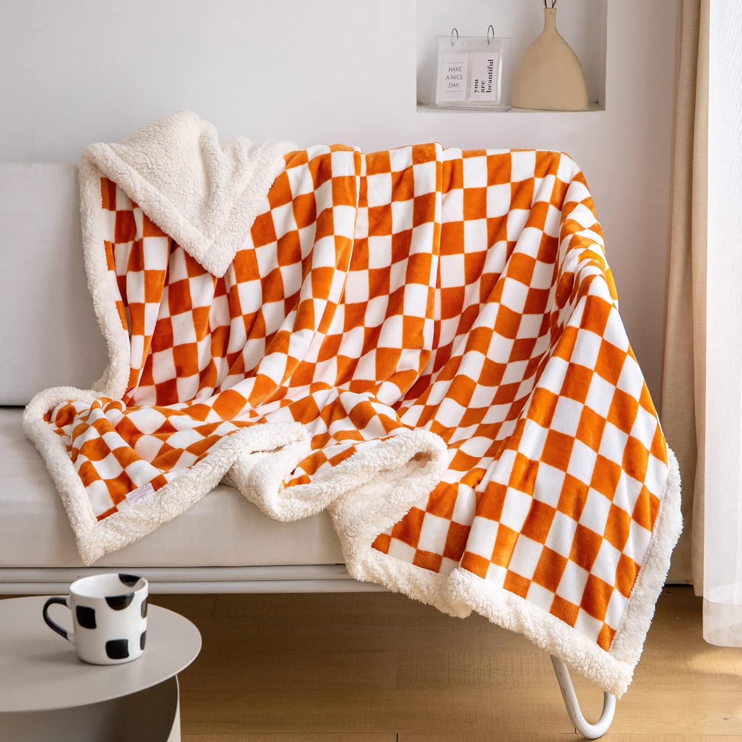 LOMAO Manta Sherpa de vellón con patrón de cuadros suave, gruesa manta para sofá y cama, lujosa, cálida y acogedora para todas las estaciones (color
