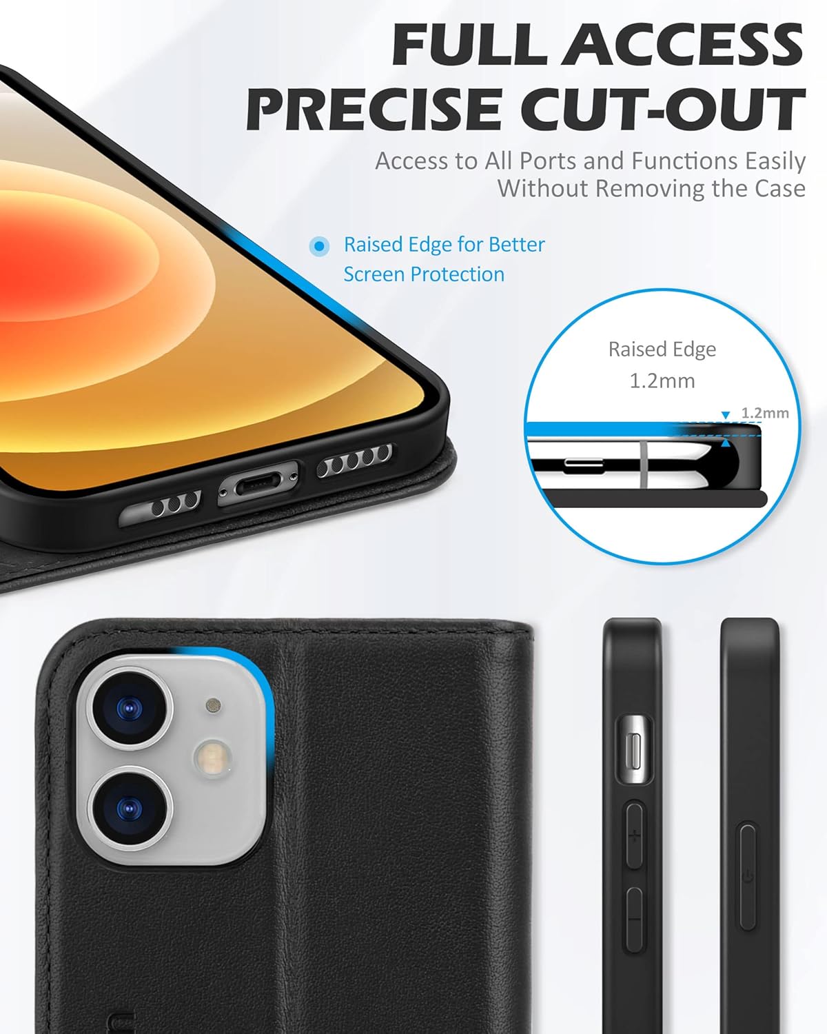 SHIELDON – Funda para iPhone 1212 Pro, cuero genuino, cubierta magnética, tarjetero con bloqueo RFID, kickstand, funda protectora a prueba de