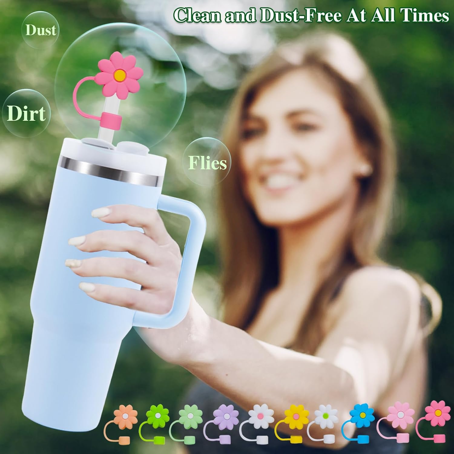 10 fundas de paja de silicona con diseño de flores para copa Stanley, fundas reutilizables para popotes compatibles con Stanley de 30 y 40 onzas,