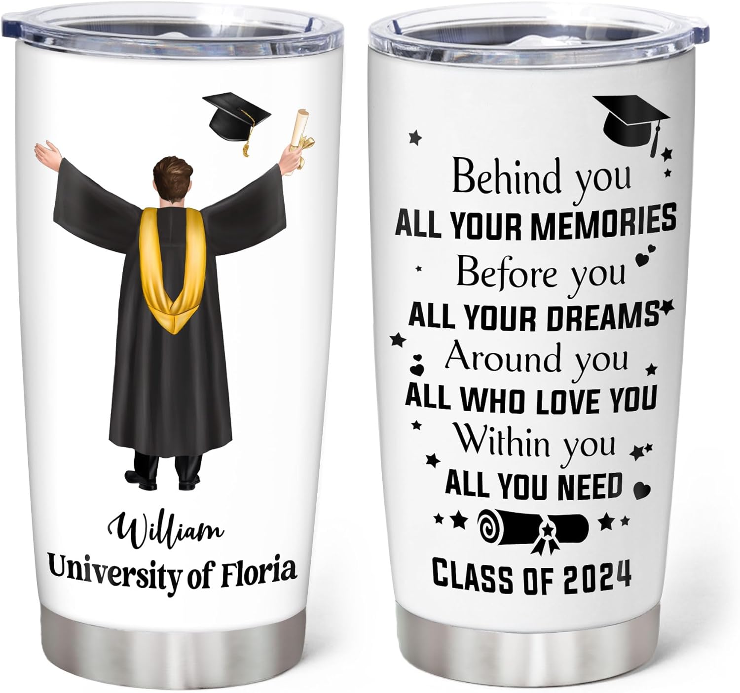 Hyturtle Vaso de graduación personalizado Behind All Your Memories Class Of 2024, tazas personalizadas con tapa, tazas de café de 20 onzas y 30
