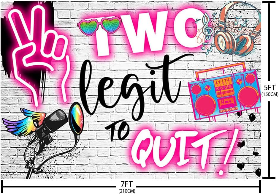 SENDY Two Legit to Quit – Telón de fondo de segundo cumpleaños para niña, decoraciones de fiesta de hip hop, luces de neón rosas, graffiti, pared de