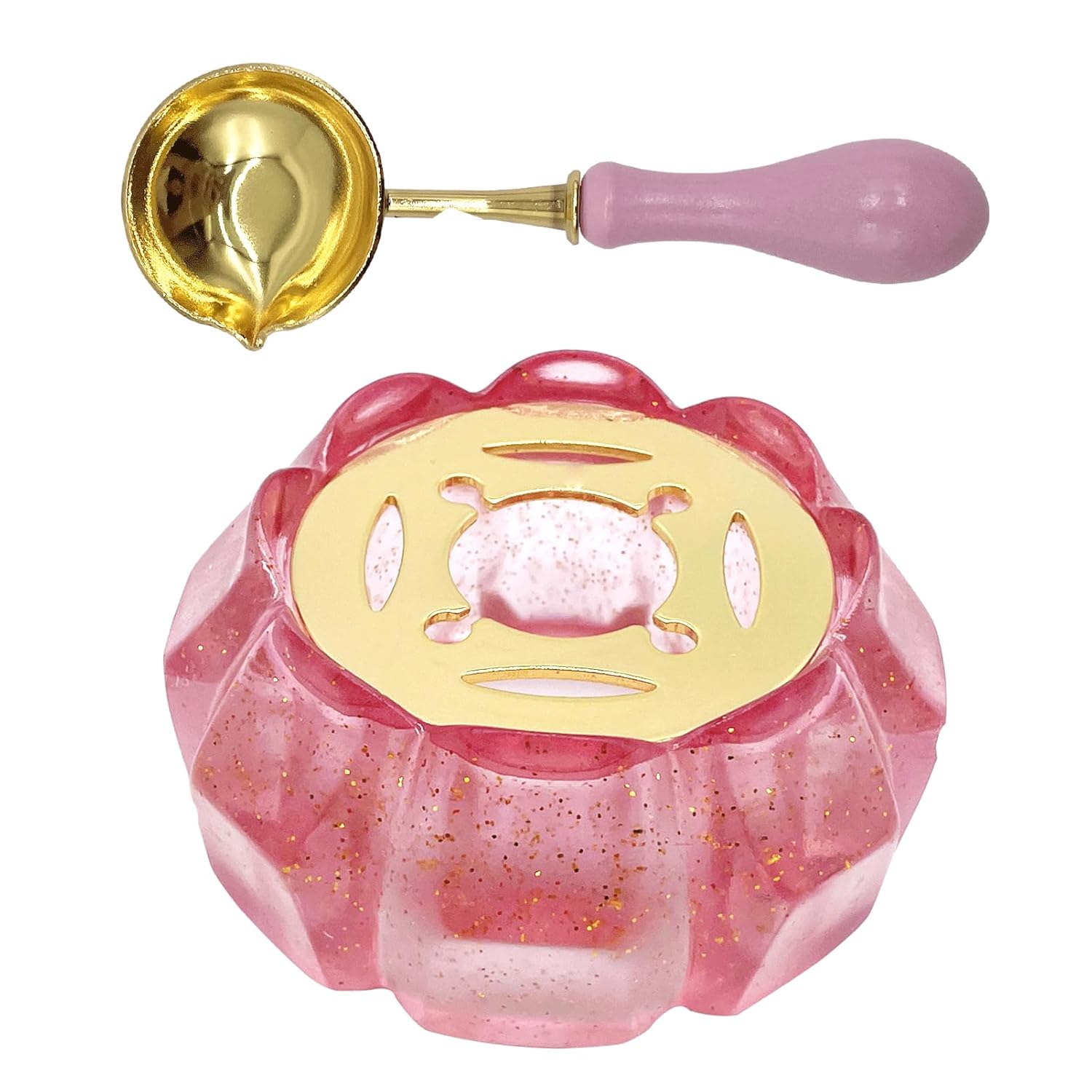 Sello en forma de loto, herramienta de horno de fusión de cera, soporte calentador de sello de cera con cuchara de sello de cera para boda, sello de
