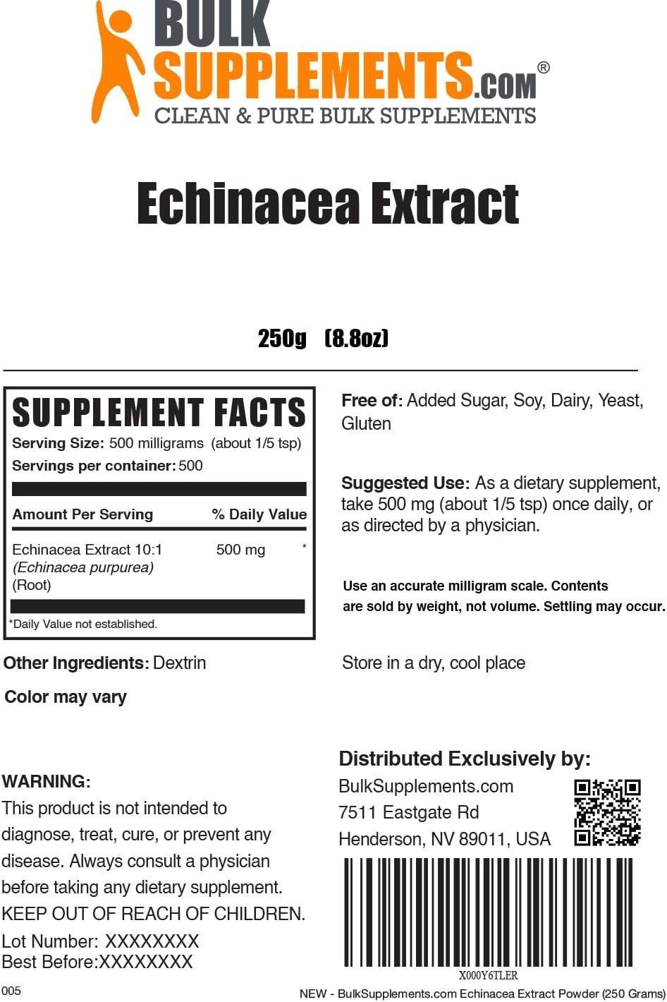 BulkSupplements com Extracto de equinácea - Suplemento de apoyo inmunológico - Extracto de raíz de equinácea - Refuerzo inmunológico - Suplementos - Imagen 8