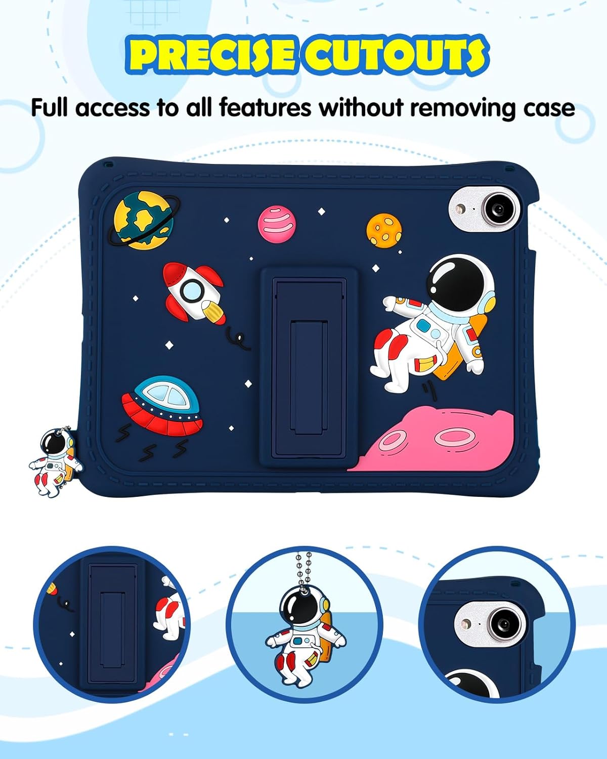 Funda para iPad Mini 6. generación, Mini 6 2021 con soporte, lindo diseño de dibujos animados planeta espacio exterior para hombres espaciales con