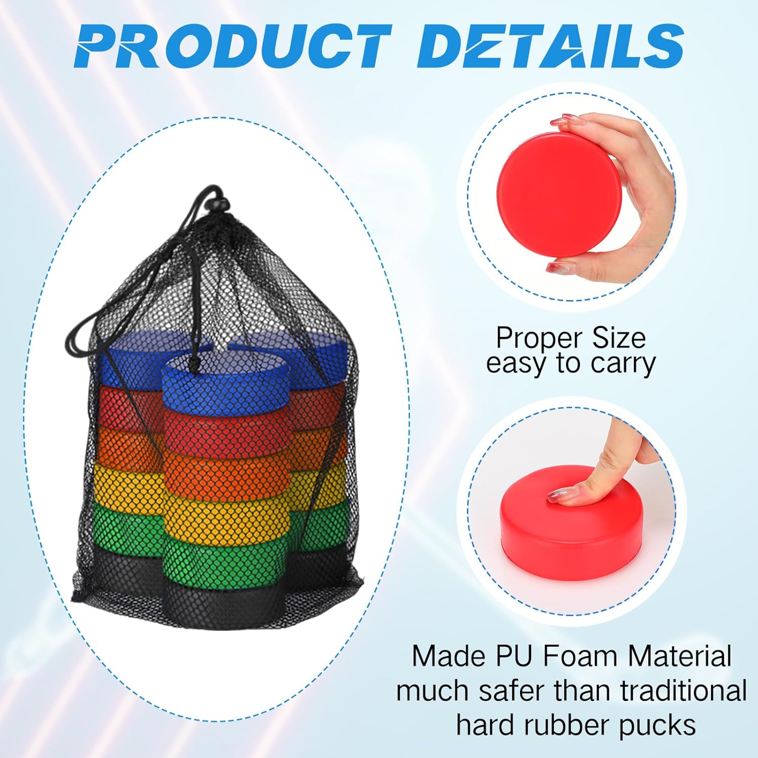 Mini discos de hockey sobre hielo de espuma deportiva de 3 pulgadas para interiores con bolsa de malla para niños y adultos, práctica y