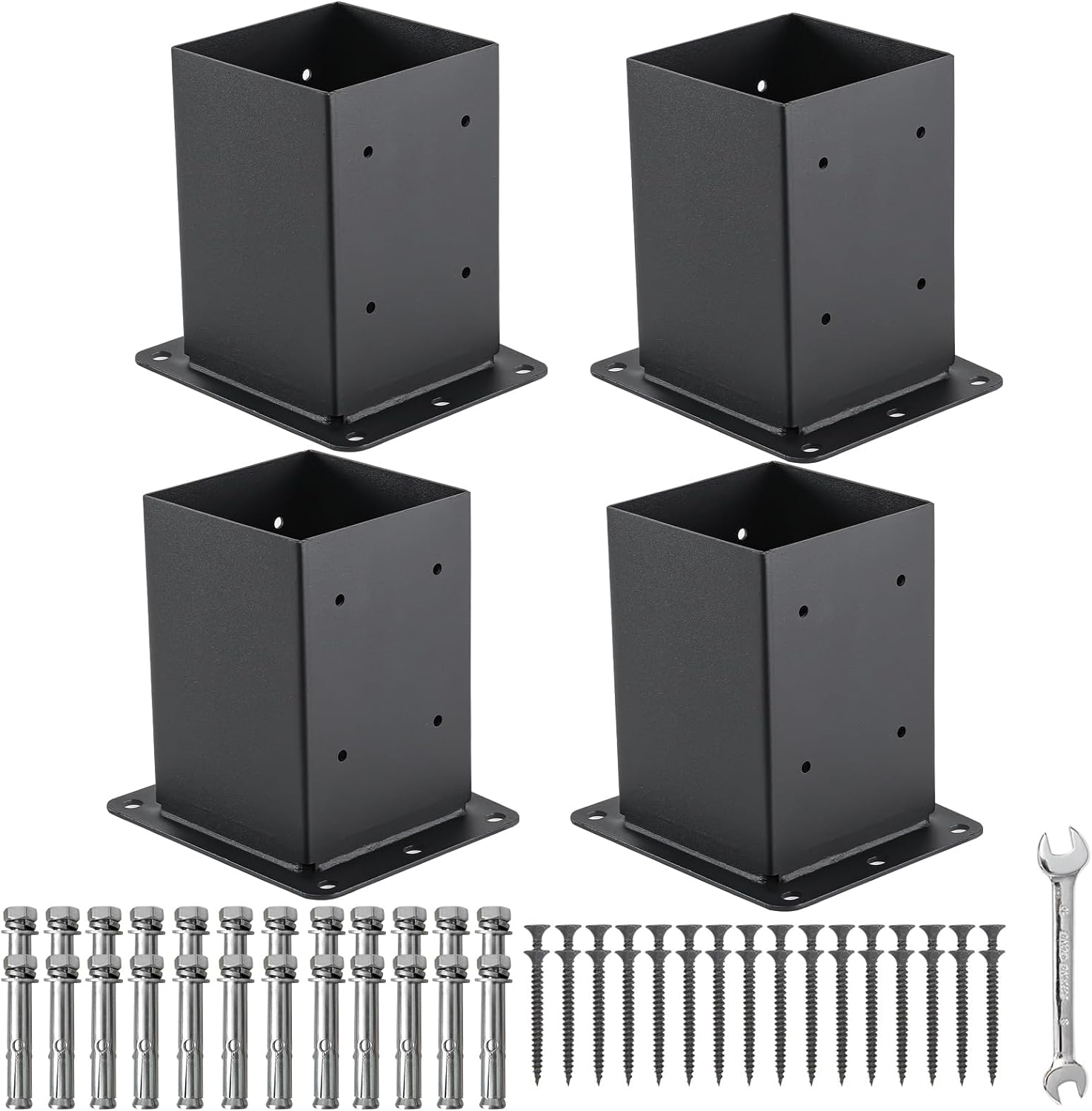 Base de poste de 4 x 4, 4 juegos de anclaje para postes, (tamaño interior de 3.5 x 3.5 pulgadas), soporte de base de poste de metal negro con