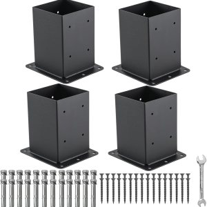 Base de poste de 4 x 4, 4 juegos de anclaje para postes, (tamaño interior de 3.5 x 3.5 pulgadas), soporte de base de poste de metal negro con Base de poste de 4 x 4, 4 juegos de anclaje para postes, (tamaño interior de 3.5 x 3.5 pulgadas), soporte de base de poste de metal negro con