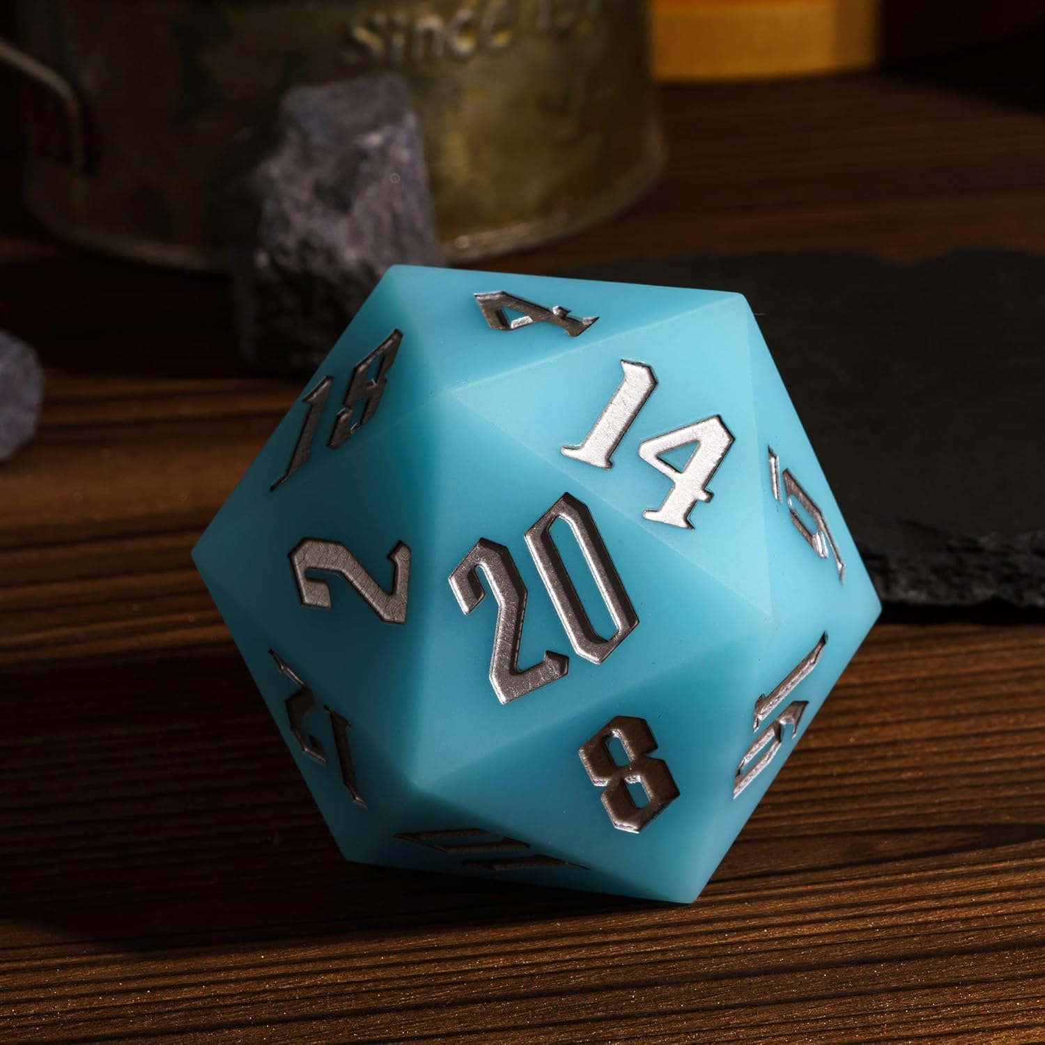 Dados D20 de silicona D20 de 2.165 in, grandes que brillan en la oscuridad D20 individuales de 20 caras, dados poliédricos gigantes D20 con caja de