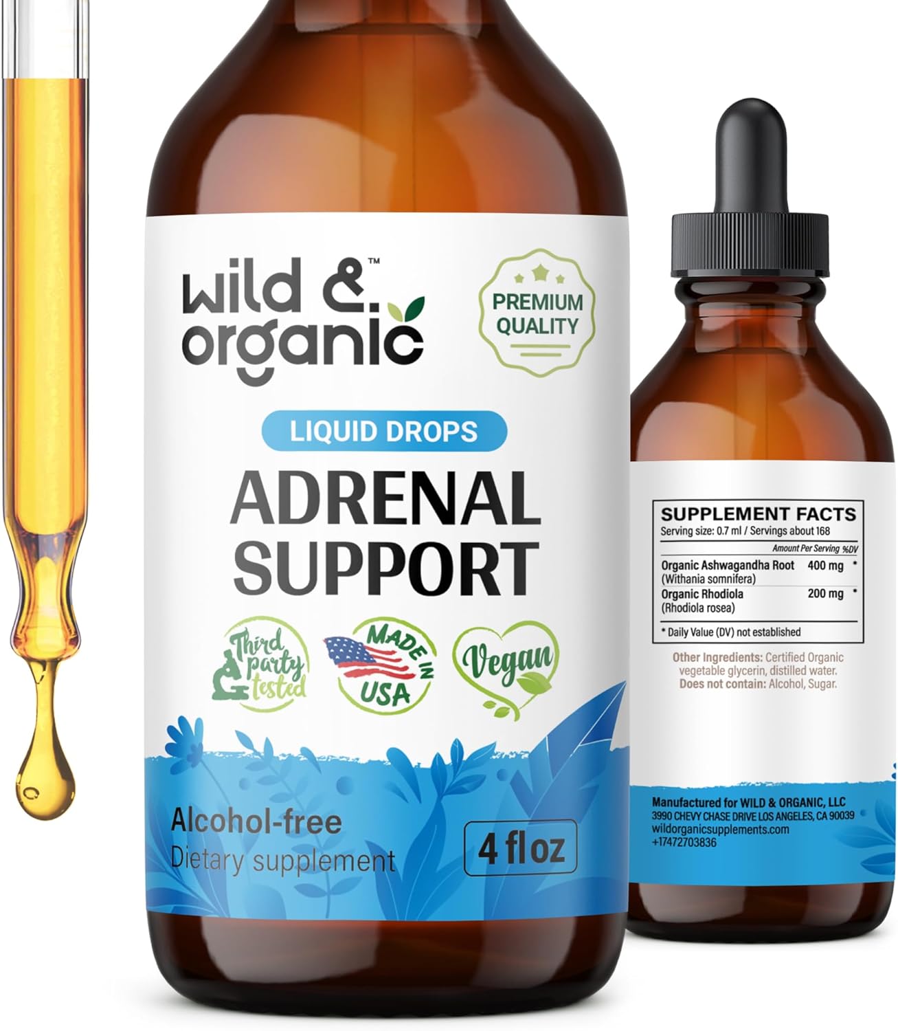 Adrenal Health Daily Support – Suplemento natural de fuerza suprarrenal para mujeres y hombres – Complejo de gotas líquidas suprarrenales con