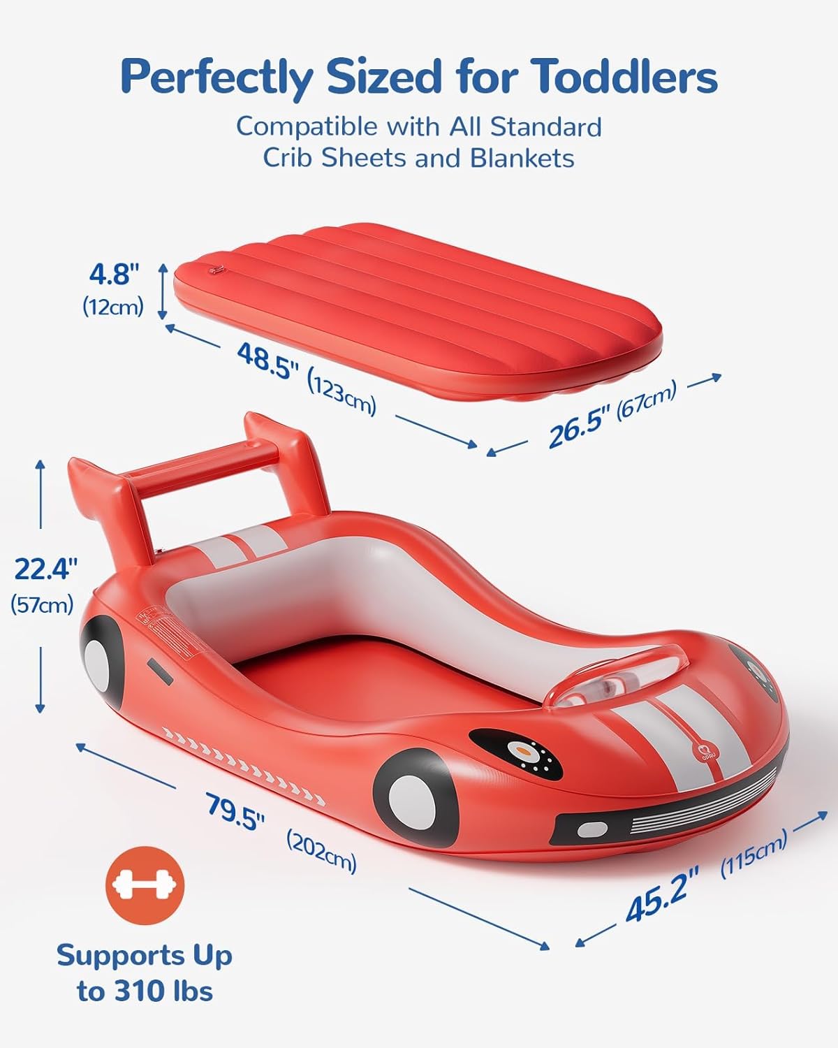 QPAU Cama inflable para niños, cama de viaje para niños pequeños con lados, perfecta para camping, viajes, hotel o uso doméstico, bomba de mano