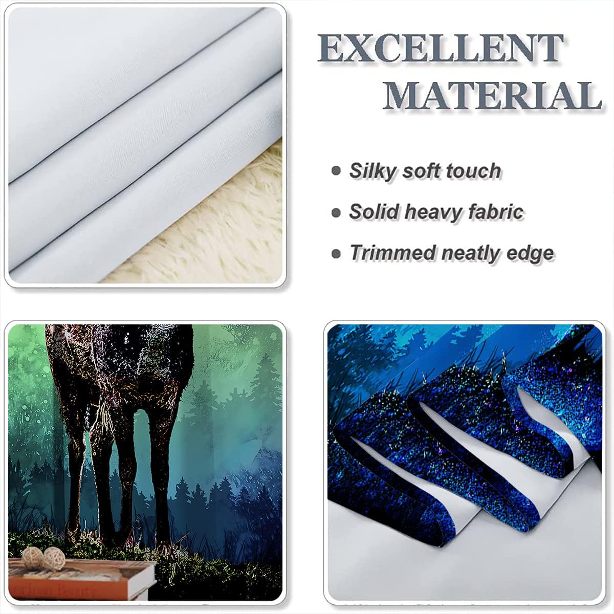 GY Cortinas opacas de ciervo, cortinas personalizadas con ciervos psicodélicos de bosque con cuernos brillantes, cortina de ventana de tela de