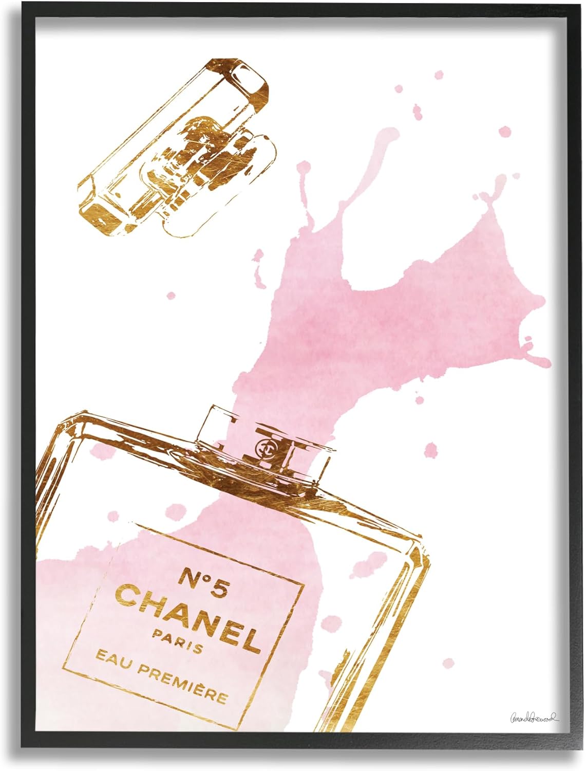 Stupell Industries – Botella de perfume Glam de salpicadura de perfume en tonos rosa y dorado, Lienzo en bastidor decorativo para pared, hecho
