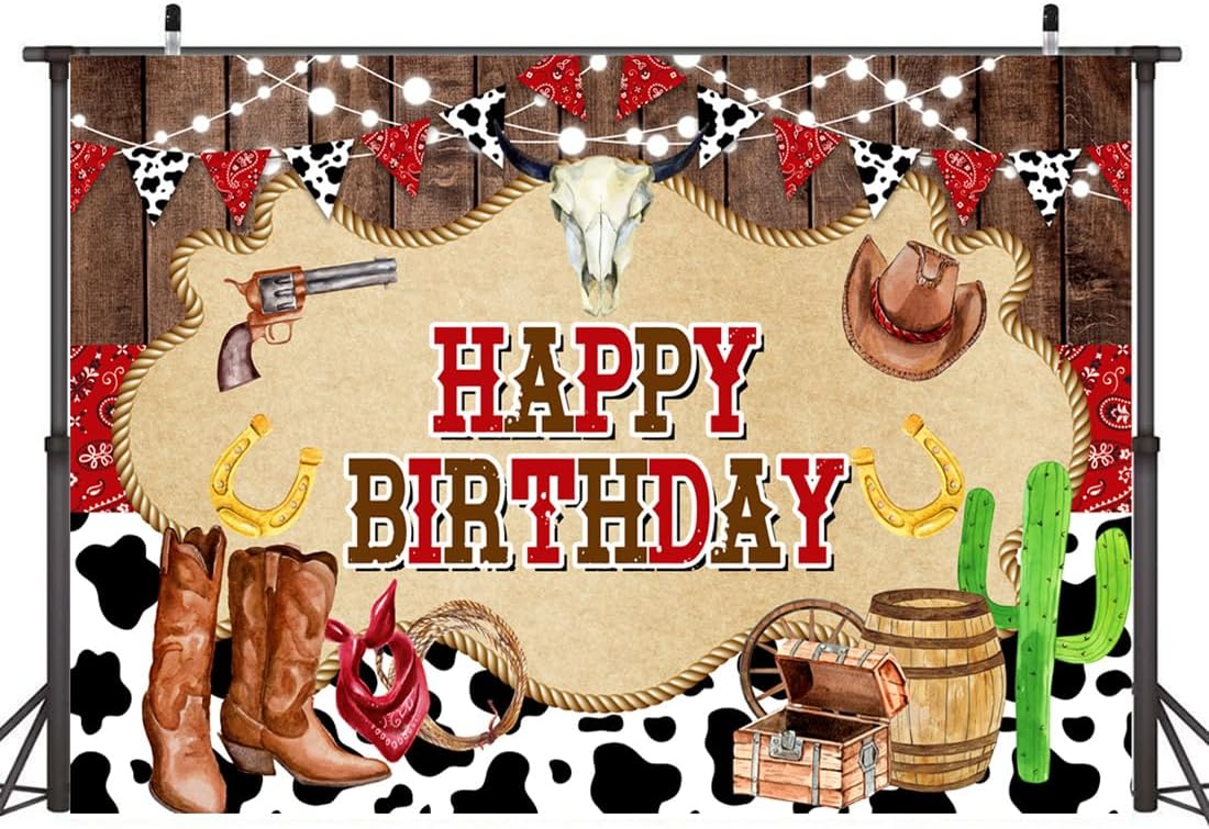 Wollmix Decoraciones de fiesta de cumpleaños de vaquero occidental, fondos de madera rústica marrón, rodeo del viejo oeste, para niños, niños,