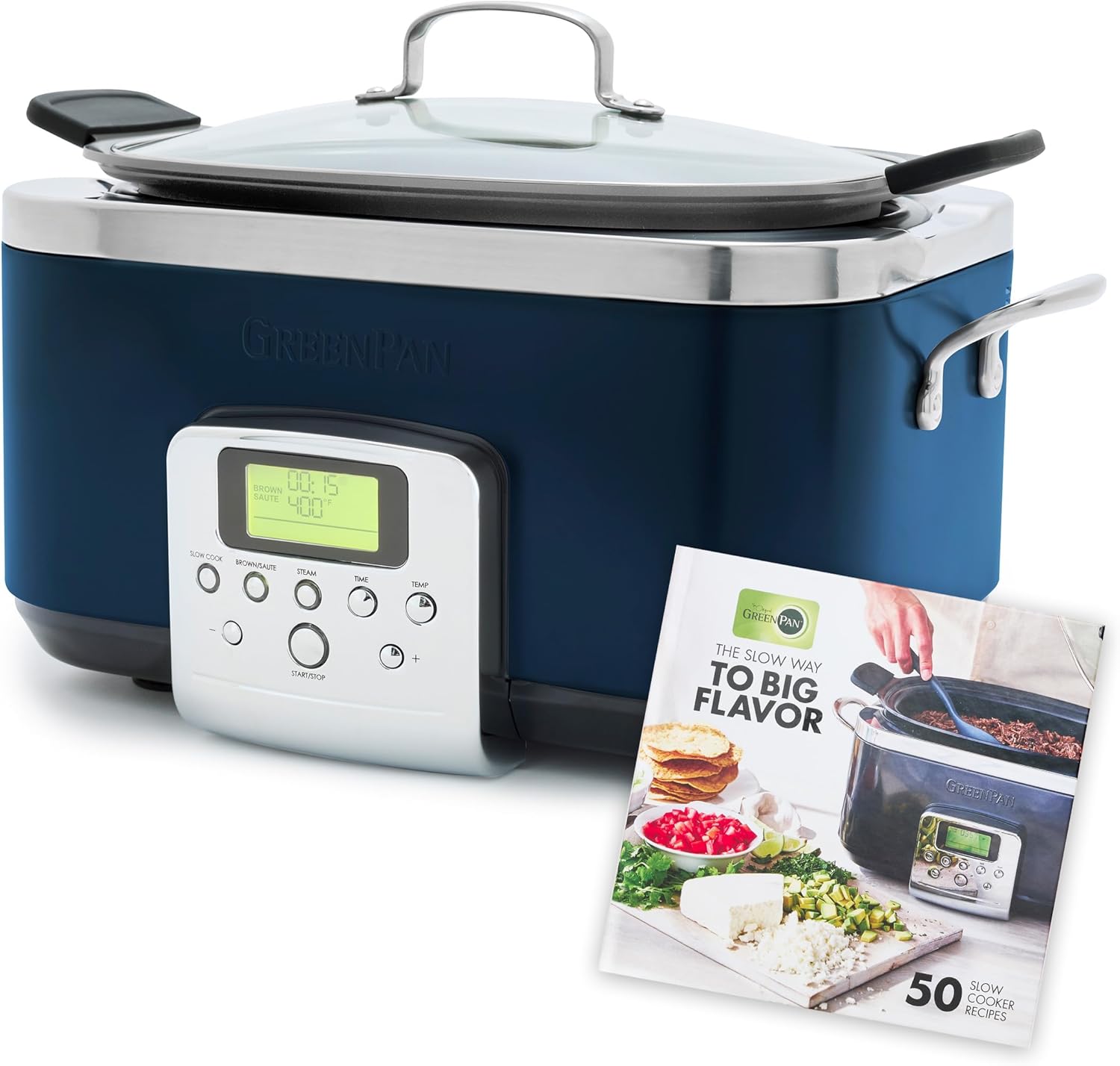 GreenPan Elite – Olla eléctrica programable 8 en 1 de 6 cuartos de galón, tapa de vidrio y recipiente extraíble, sin PFAS, de cerámica,