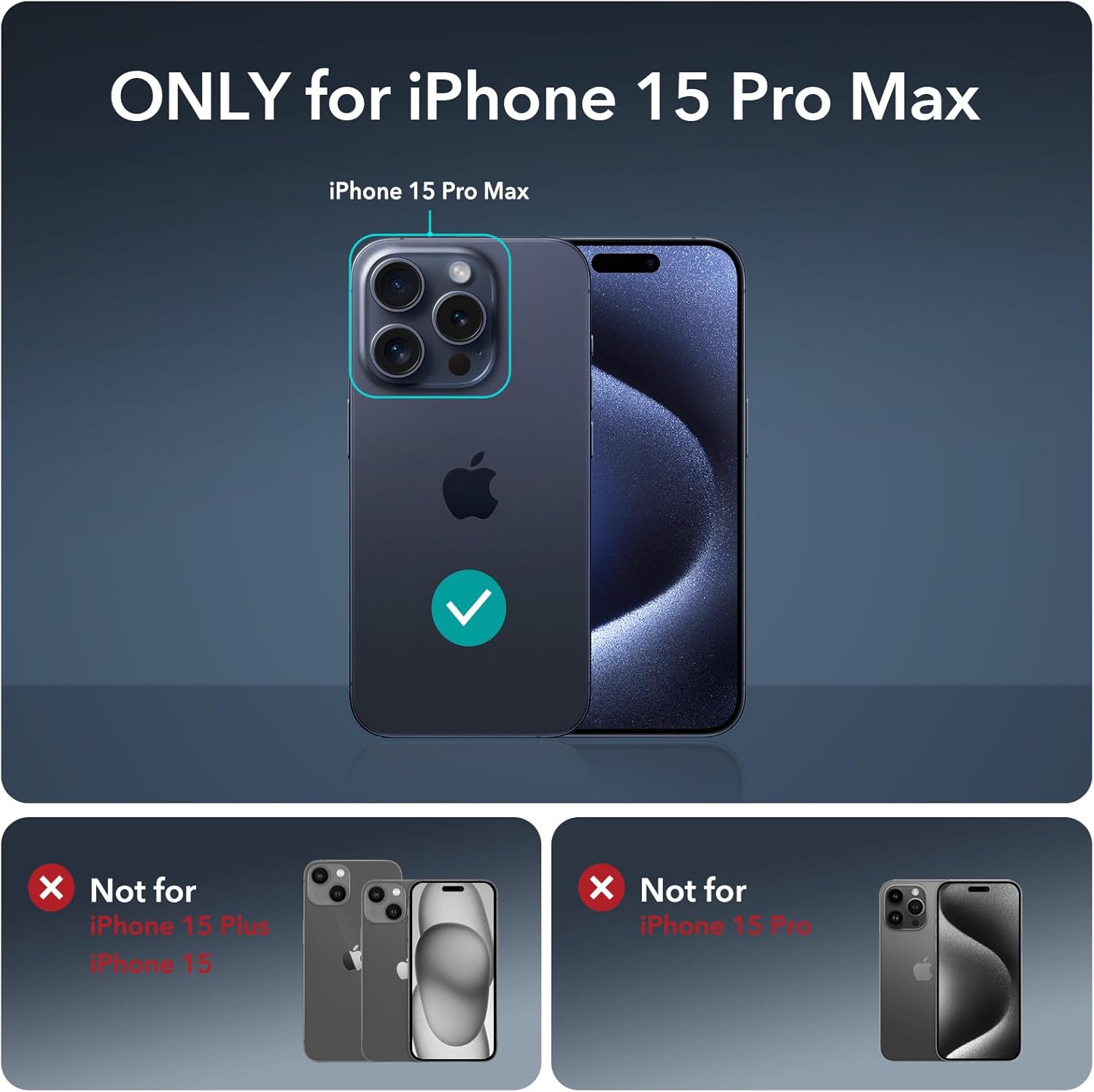 ESR Juego de 3+2 protectores de pantalla Armorite para iPhone 15 Pro Max, vidrio templado ultra resistente, marco de fácil instalación, paquete de 3