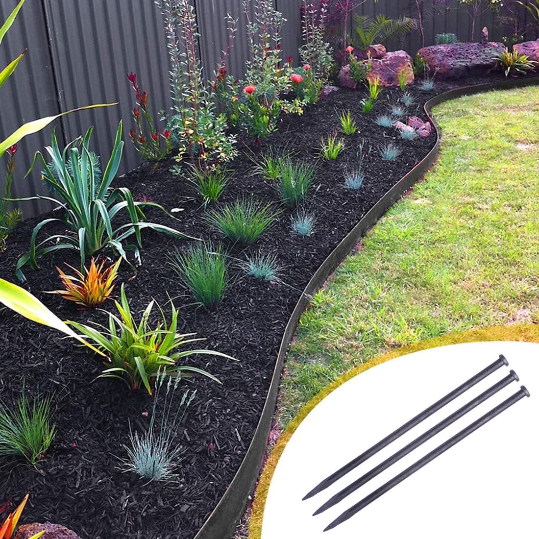 Estacas de metal de 12 pulgadas, 50 púas de jardinería de metal sólido resistente, clavos de anclaje para bordes de pavimentación, barrera de