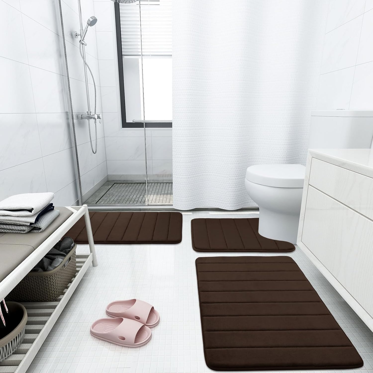 Tapetes de baño de espuma viscoelástica suaves, antideslizantes y absorbentes, con forro trasero de goma, tapete largo para suelo de cocino y baño,