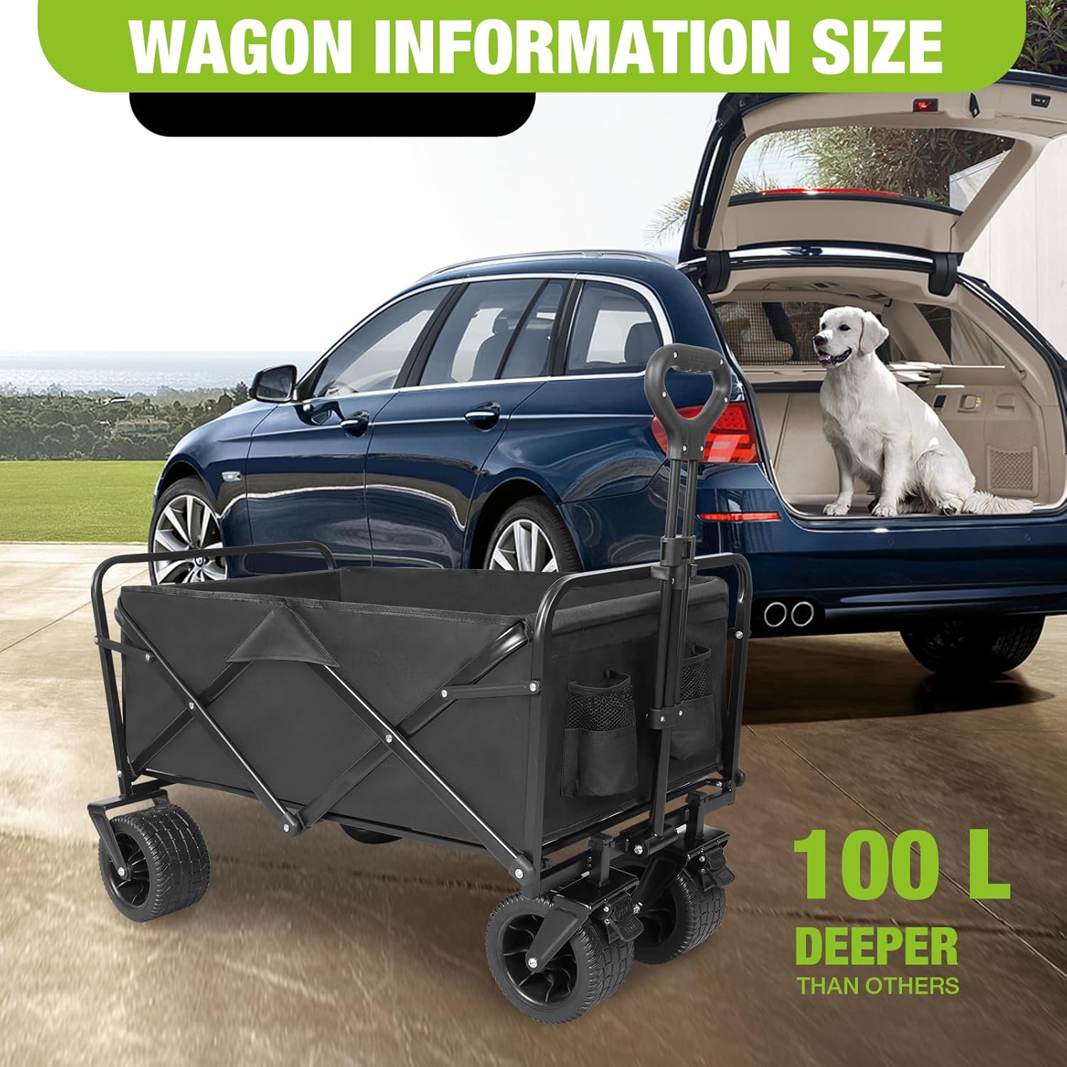 Carro de playa plegable con ruedas grandes todo terreno para arena, carros plegables resistentes con mango ajustable para exteriores, jardín,