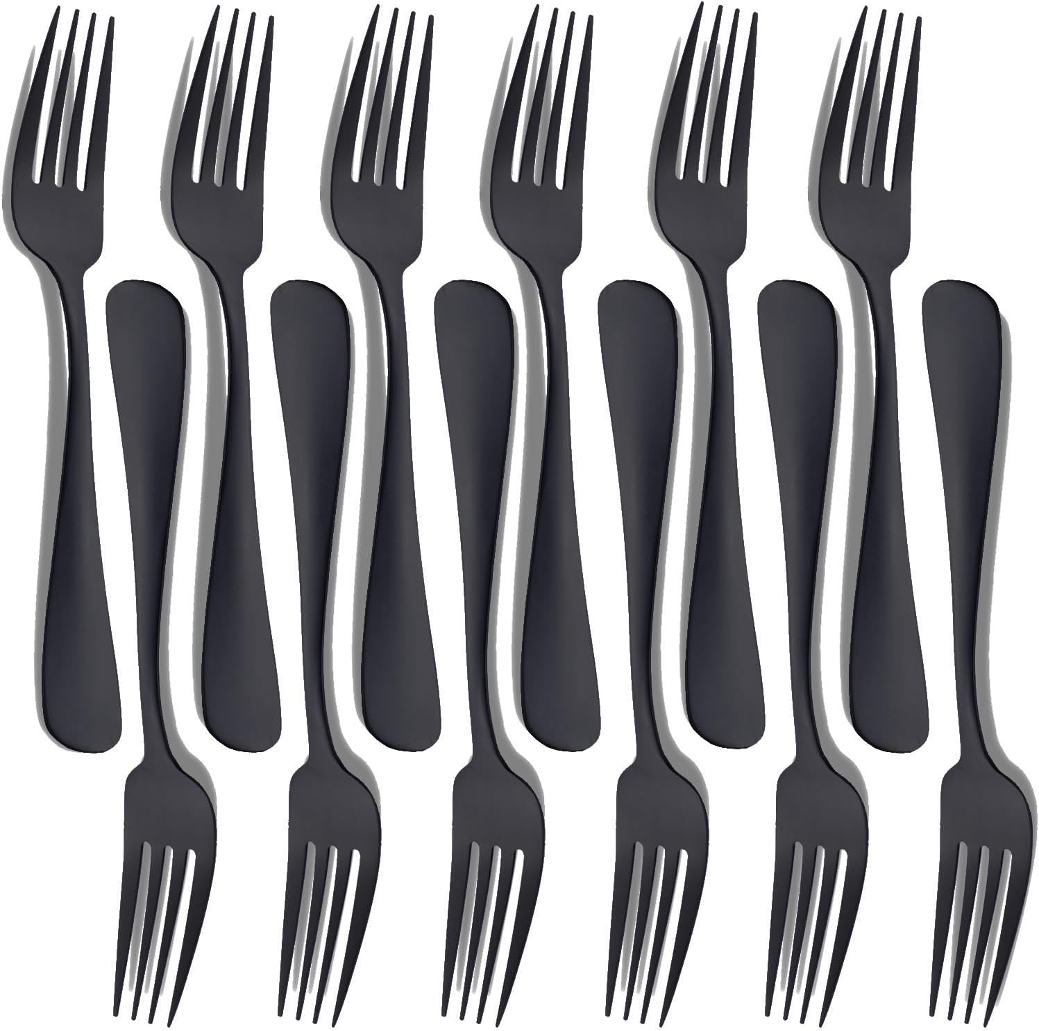 Seeshine – Juego de 12 tenedores de acero inoxidable de 8 pulgadas, color negro mate, tenedores de postre, tenedores de cubiertos para familia,
