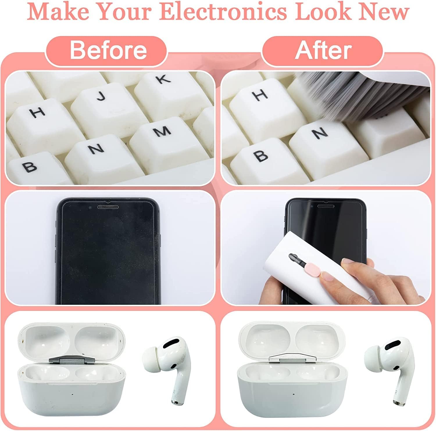 Acuvar Kit de limpieza multifunción 7 en 1 para teléfono, auriculares, portátiles, tabletas, cámaras, lentes, pantalla y teclado con pulverizador,