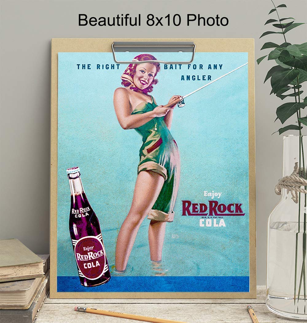 Fishing Pinup Girl – Unframed Wall Art Print – Great for Lake or Beach House, Man Cave – Chic Home Decor – Unique Gift for Fishermen, Anglers –