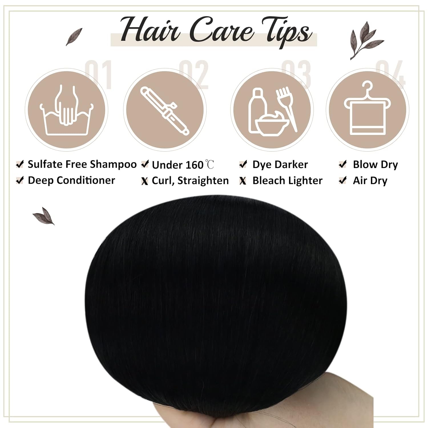 Full Shine – Extensiones de clip de cabello humano, extensiones doble capa de cabello brasileño lacio – Color1, negro azabache, 7piezas, 4.2onzas