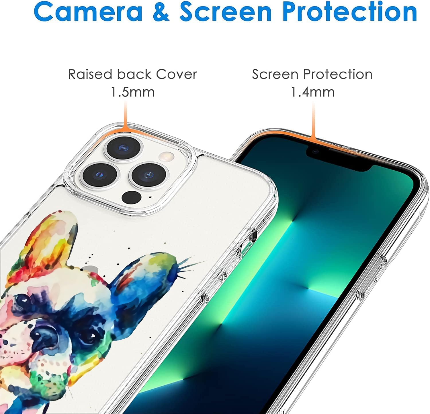 Funda compatible con iPhone 15 Pro Max, diseño de bulldog francés acuarela, a prueba de golpes, suave TPU para mujeres y hombres