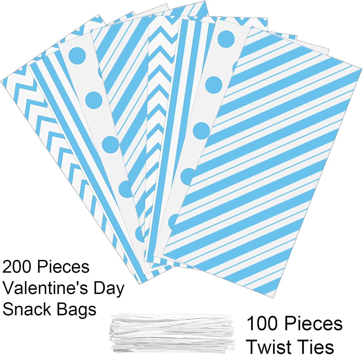 Aneco Paquete de 100 bolsas de celofán azul, bolsas de plástico para dulces, bolsas de regalo, bolsas de regalo con lazos giratorios para San