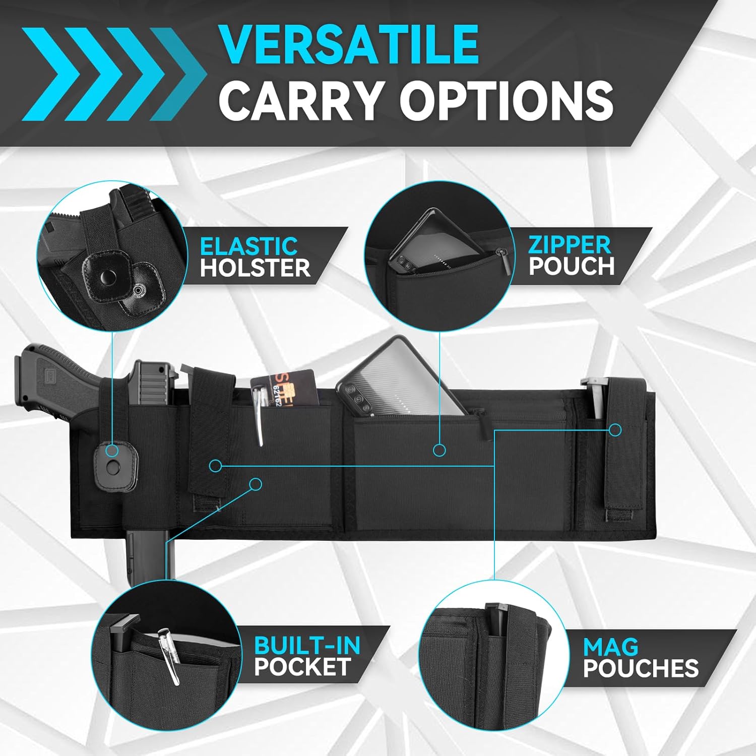 Funda para banda para el vientre para transporte oculto, fundas para pistola de vientre para hombres y mujeres, 380 0.315 pulgadas, banda de cintura