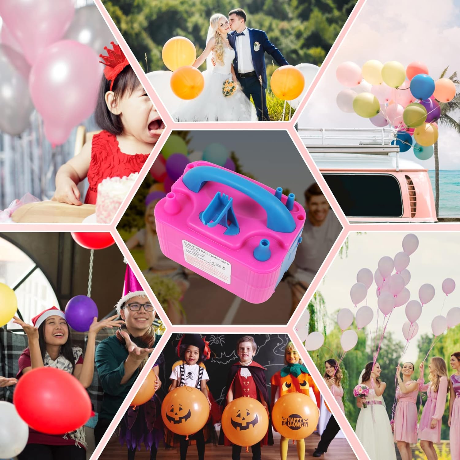 Bomba eléctrica de globos, inflador de globos de 110 V 600 W, inflador de globos de doble boquilla para decoración, fiesta, deporte, regalos 2