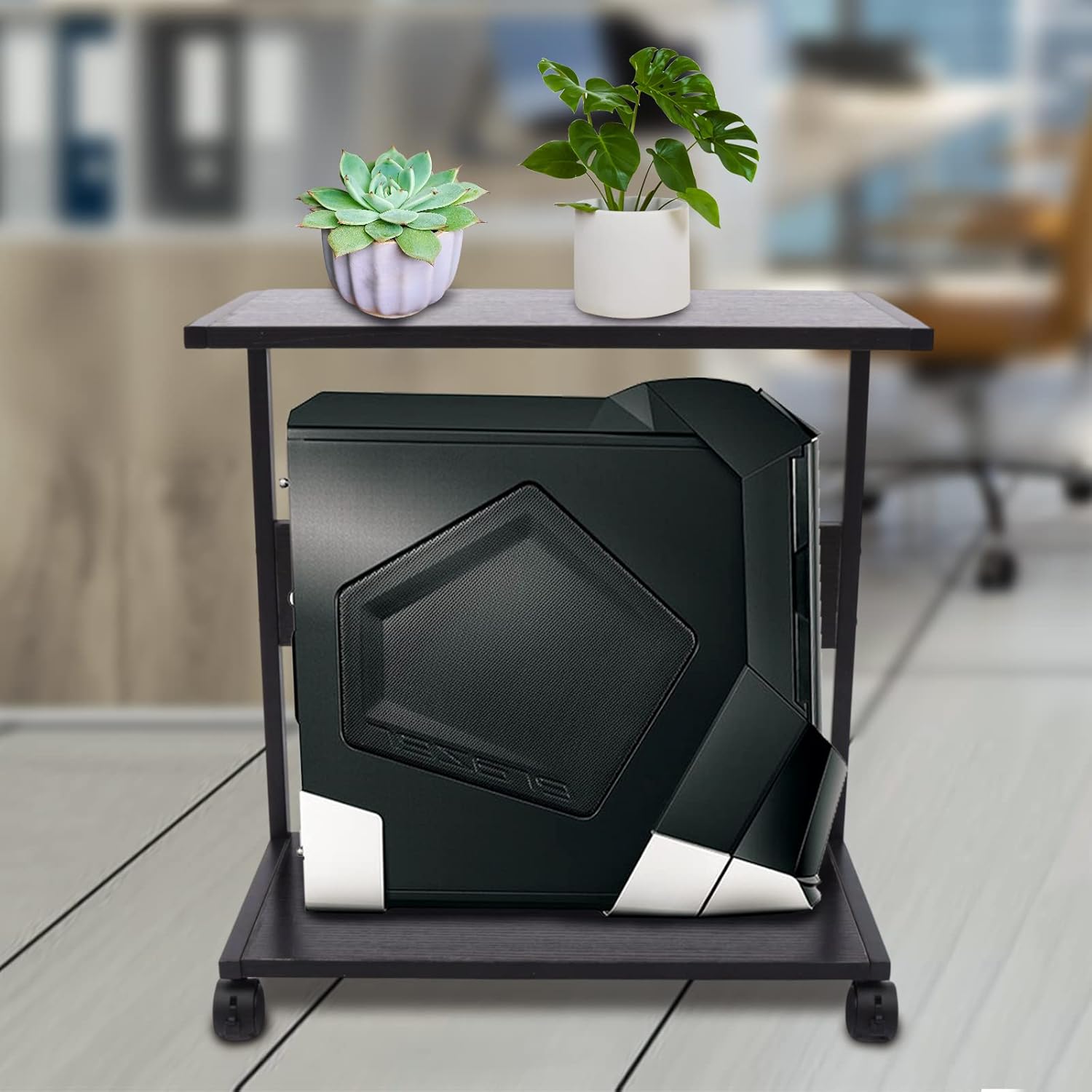 Soporte de PC con ruedas para debajo del escritorio, negro para computadora de escritorio con placas de melamina para el hogar, oficina, etc. Carga