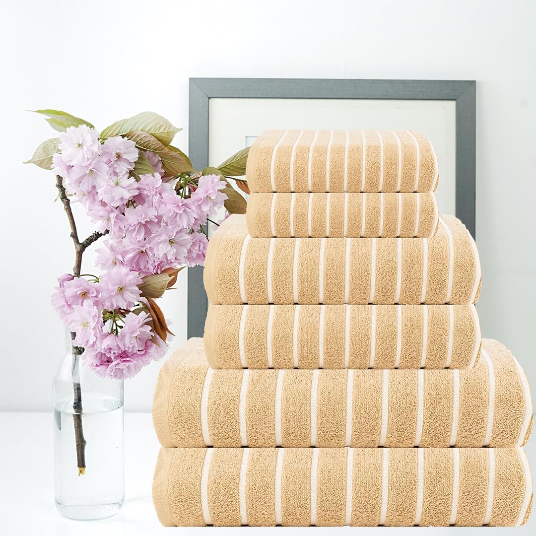 CASA COPENHAGEN Ecstatic – Juego de toallas de 6 piezas, color beige, 21.16 ozm, 2 toallas de baño, 2 toallas de mano y 2 toallas pequeñas,