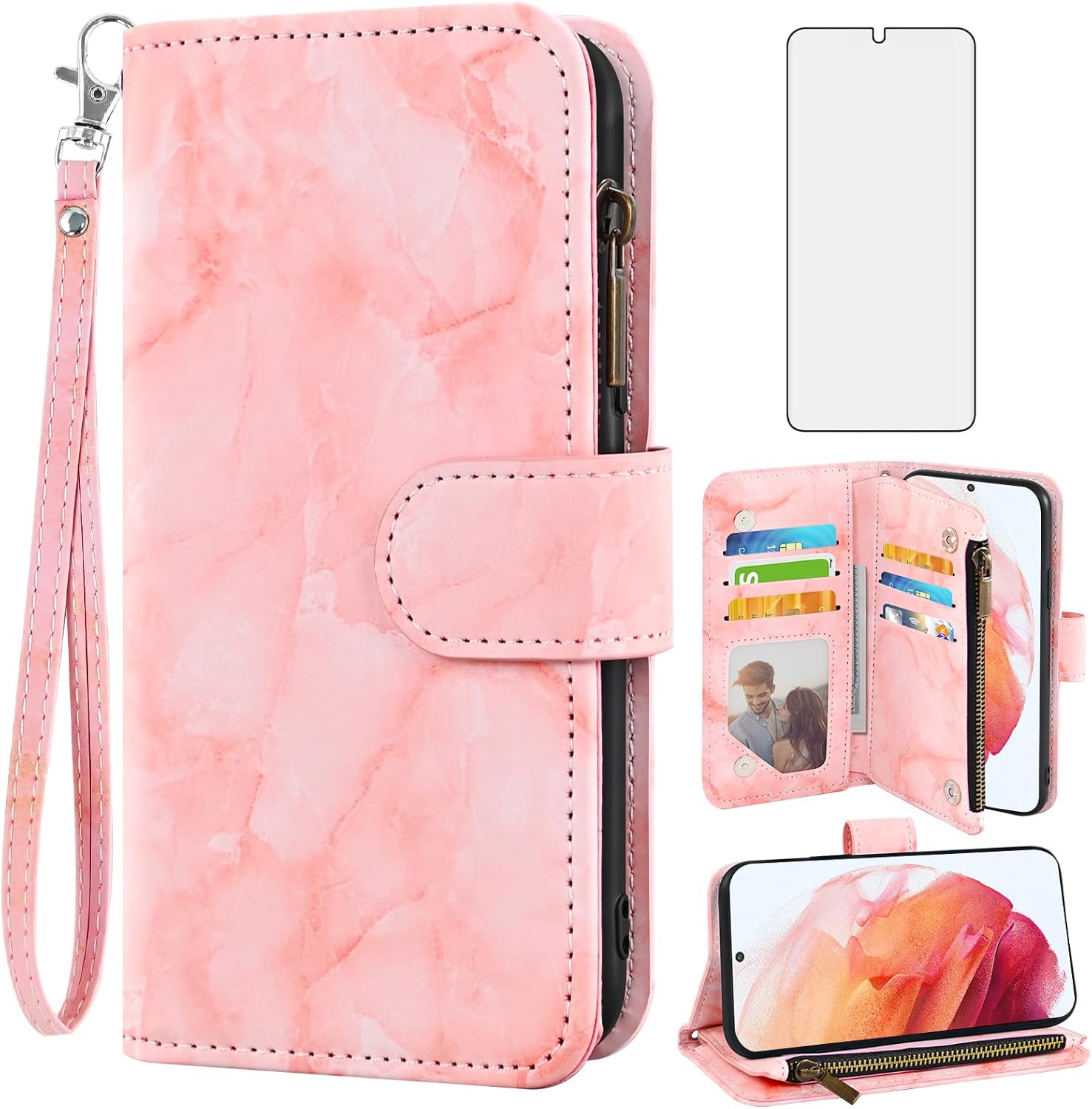 Asuwish Funda de teléfono para Samsung Galaxy S21 5G de 6.2 pulgadas con protector de pantalla de vidrio templado y soporte de ranura para tarjeta