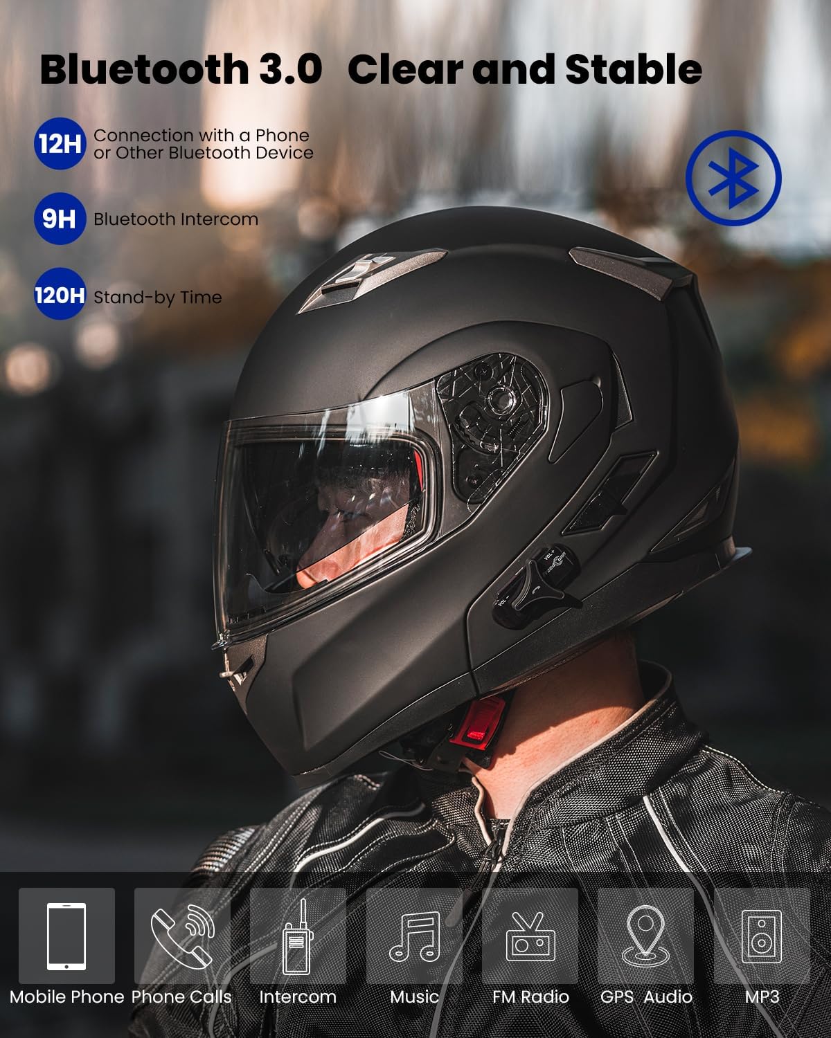 ILM Bluetooth integrado modular Flip up casco de motocicleta de cara completa escudo solar MP3 intercomunicador modelo 953953 PRO