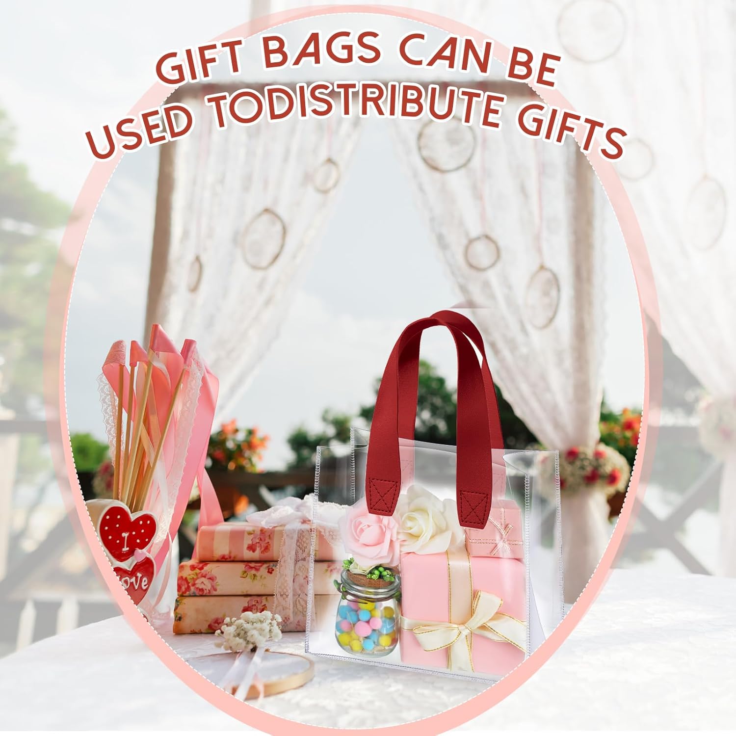 Sweetude 24 bolsas de regalo transparentes con asa, pequeñas bolsas de regalo transparentes reutilizables y resistentes a granel para bodas,