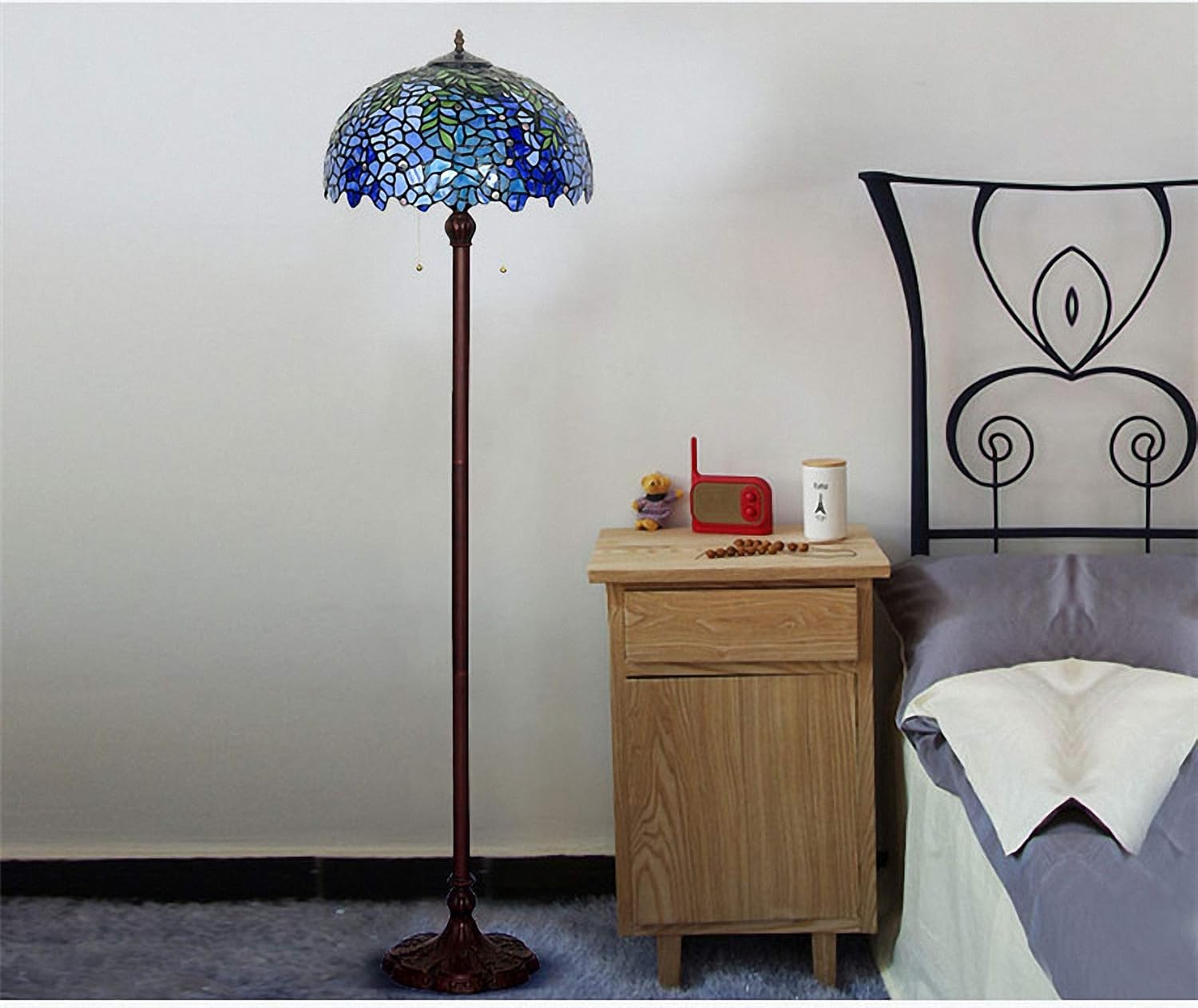 Lámpara de pie, estilo Tiffany, lámpara colgante de glicina morada con pantalla hecha a mano, adecuada para decorar habitaciones (morado, 16