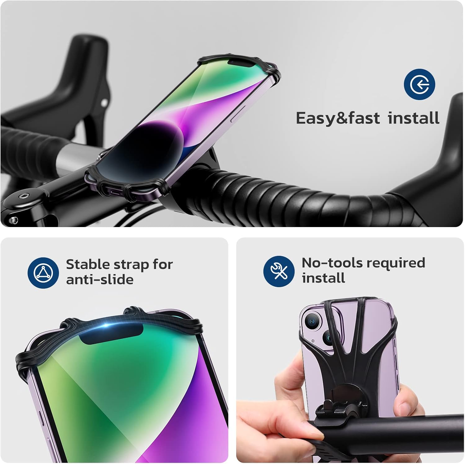VUP Soporte de teléfono para bicicleta, soporte universal para teléfono celular de bicicleta, giratorio de 360, soporte de teléfono de silicona para