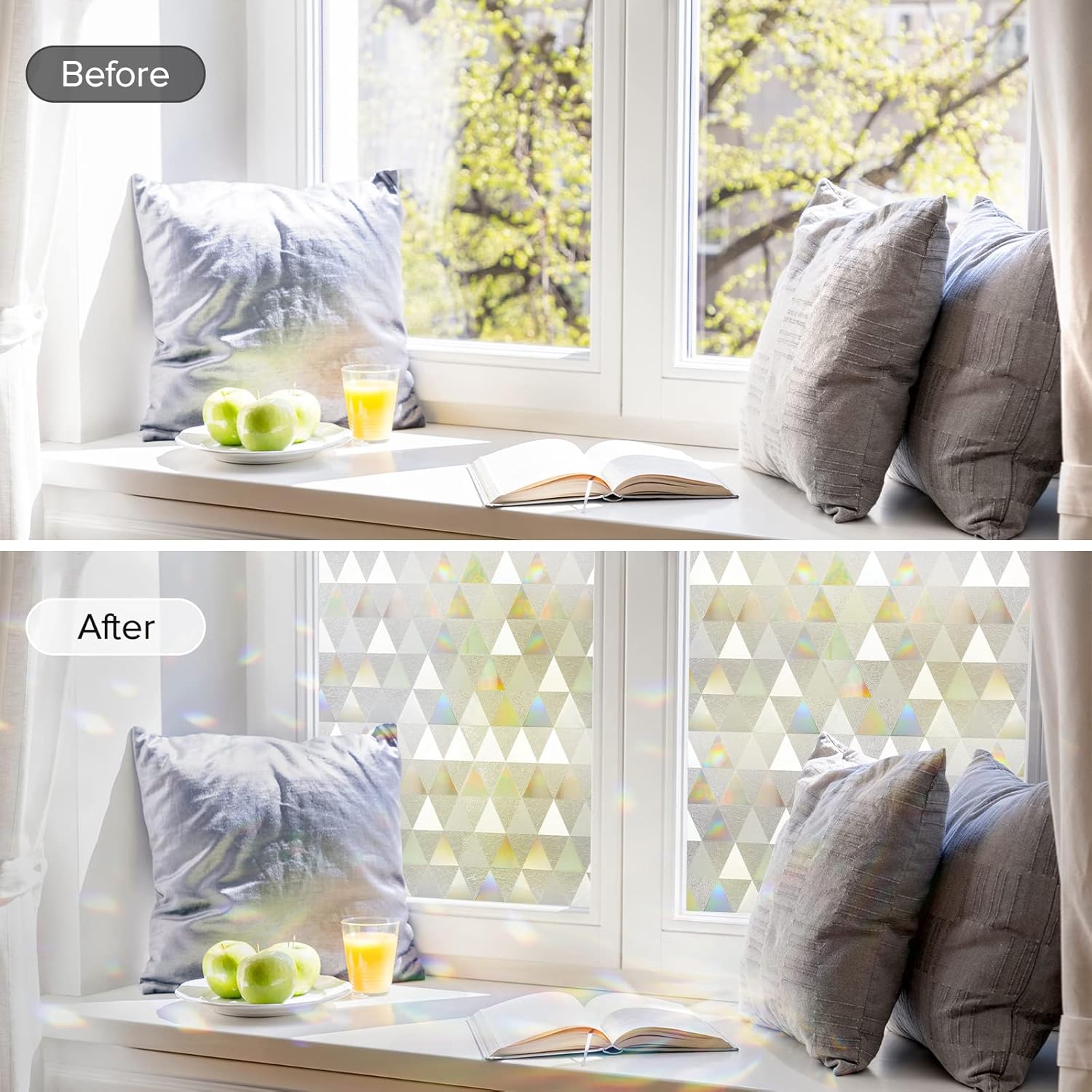 rabbitgoo Película de privacidad para ventana, diseño de arco iris, vinilo decorativo 3D, película no adhesiva, bloqueo solar y UV, para el hogar,