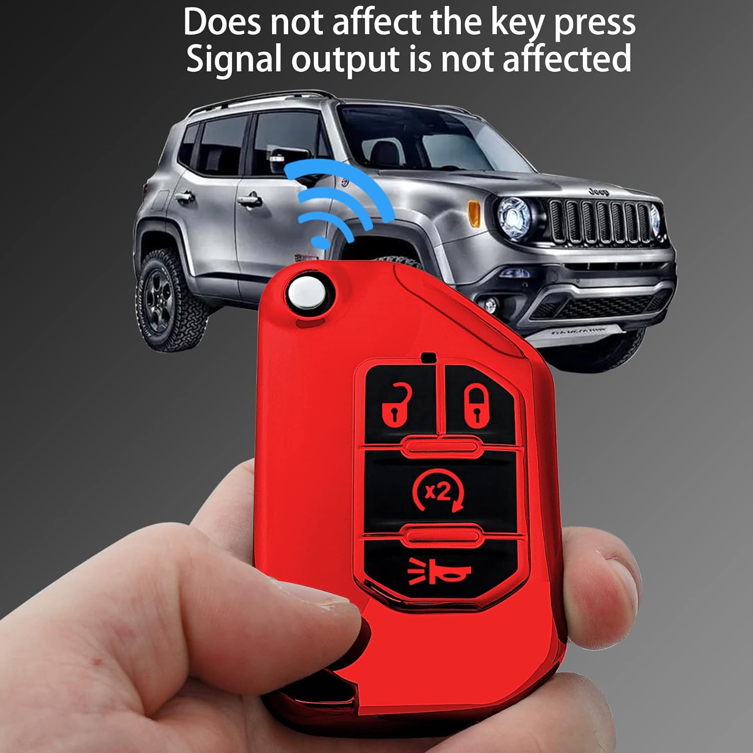 Kirsnda Funda para llavero Jeep con llavero, funda de TPU suave para llavepiel, 4 botones para Wrangler JL JLU Gladiator JT Rubicon Tirón Remoto